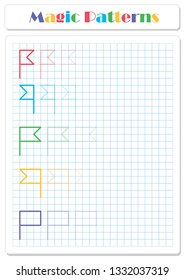 Continue the pattern with crayons or felt-tip pens. Worksheet for preschoolers and primary school children