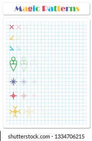 Continue the pattern with crayons or felt-tip pens. Worksheet for preschoolers and primary school children