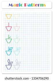 Continue the pattern with crayons or felt-tip pens. Worksheet with growing plant for preschoolers and primary school children