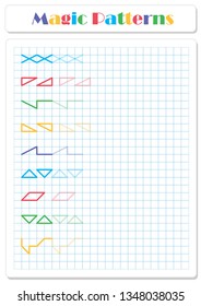 Continue the pattern with crayons or felt-tip pens. Worksheet for preschoolers and primary school children