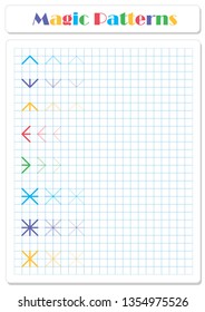 Continue the pattern with crayons or felt-tip pens. Worksheet for preschoolers and primary school children
