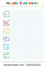 Continue the pattern with crayons or felt-tip pens. Worksheet for preschoolers and primary school children