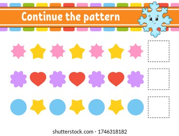 Continue the pattern. Education developing worksheet. Game for kids. Activity page. Puzzle for children. Riddle for preschool. Flat isolated vector illustration. Cute cartoon style.