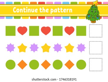 Continue the pattern. Education developing worksheet. Game for kids. Activity page. Puzzle for children. Riddle for preschool. Flat isolated vector illustration. Cute cartoon style.