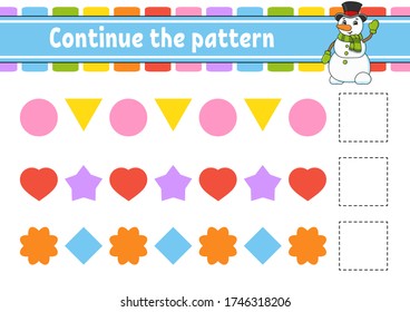 Continue the pattern. Education developing worksheet. Game for kids. Activity page. Puzzle for children. Riddle for preschool. Flat isolated vector illustration. Cute cartoon style.