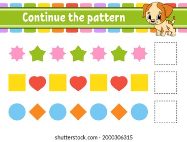 Continue the pattern. Education developing worksheet. Game for kids. Activity page. Puzzle for children. Riddle for preschool. Flat isolated vector illustration. Cute cartoon style.
