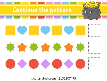 Continue the pattern. Education developing worksheet. Game for kids. Activity page. Puzzle for children. Riddle for preschool. Flat isolated vector illustration. Cute cartoon style.
