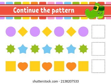 Continue the pattern. Education developing worksheet. Game for kids. Activity page. Puzzle for children. Riddle for preschool. Flat isolated vector illustration. Cute cartoon style.