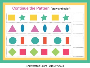 Continue pattern matching worksheet. Education developing worksheet. Game for kids. Activity page.
 Puzzle for children. Riddle for preschool. Flat isolated vector illustration. 
Cute cartoon style.
