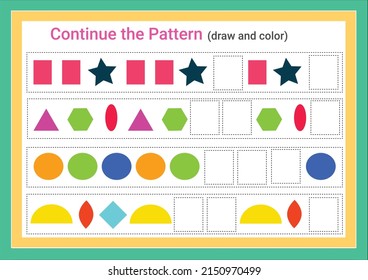 Continue pattern matching worksheet. Education developing worksheet. Game for kids. Activity page.
 Puzzle for children. Riddle for preschool. Flat isolated vector illustration. 
Cute cartoon style.
