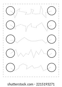 Continue the pattern with pen, geometric dotted line practice worksheet for preschoolers