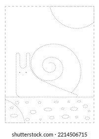 Continue the pattern  with pen, snail, dotted line practice worksheet for preschoolers  