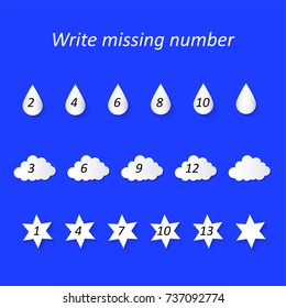 Continue the sequence, math school educational game for computer web application task, vector illustration