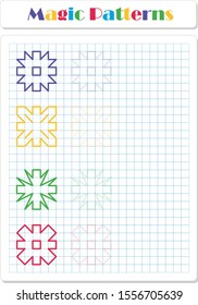 Continue the snowflake pattern with crayons or felt-tip pens. Worksheet for preschoolers and primary school children