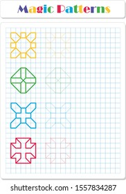 Continue the snowflake pattern with crayons or felt-tip pens. Worksheet for preschoolers and primary school children