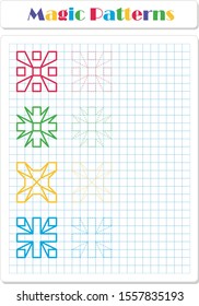 Continue the snowflake pattern with crayons or felt-tip pens. Worksheet for preschoolers and primary school children