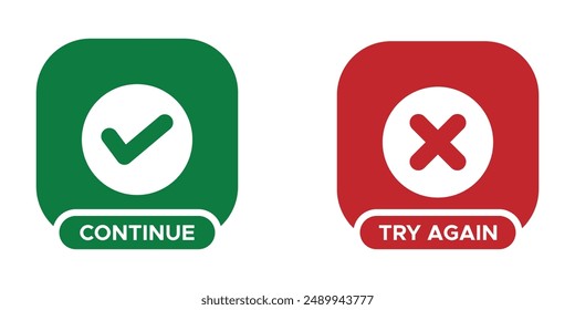 Continue and try again vector buttons set