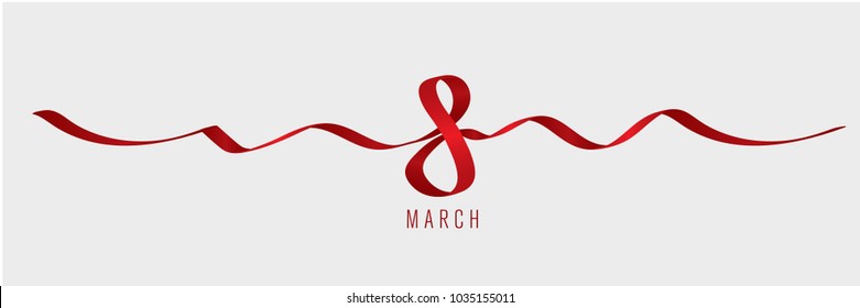 continued long red ribbon in shape of figure 8. Vector isolated element for March 8th. 