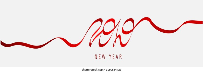 continued long red ribbon in shape of figure 2019. Vector isolated element for new year decor 