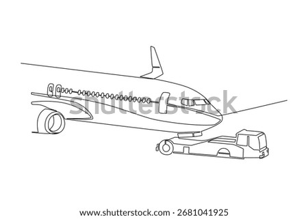 Continues line of airplane with ground service vehicle Single line drawing vector graphic design illustration
