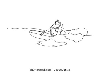 continues line art extreme sports in the sea surfing illustrator art line