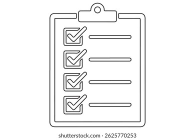 Continues line art illustration of a Checklist Clipboard icon vector illustration
