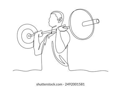 continues line art of people lifting heavy barbells at the gym illustrator line art