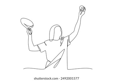 continues line art sport person preparing to hit a tennis ball illustrator line art