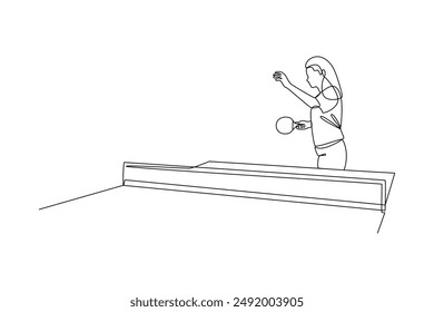 continues line art sport woman playing ping pong ball illustrator line art