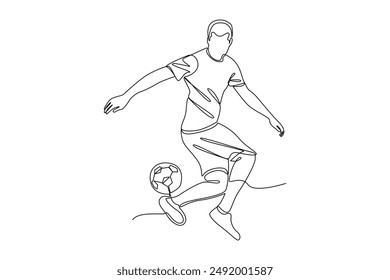 continues line art sports people playing football freestyle illustrator line art