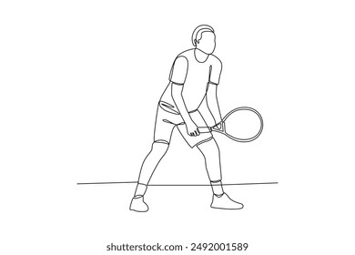 continues line art sports people get into stances waiting for the enemy's ball tennis illustrator line art