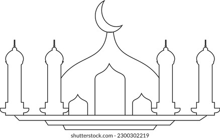 Continues line drawing of masjid.  islamic symbol sign isolated one white background.