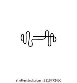 Continues Line Fitness Gym logo design template. barbell and dumbbell icon. Vector art illustration