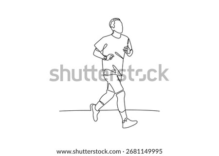 Continues line of a male runner doing light jogging, Single line drawing vector graphic design illustration