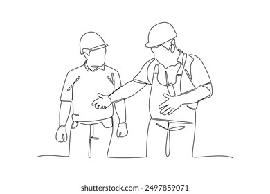 continues line one line art labor day two men talking about a building project