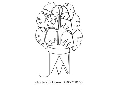Continues One line drawing of elegant plants in a vase vector illustrator
