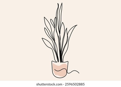 Continues One line drawing of elegant plants in a vase vector illustrator