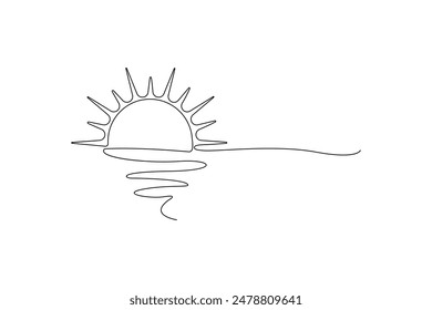 Continúa Dibujo de una línea de la puesta de sol en el Vector de vista de playa