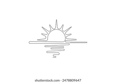 Continúa Dibujo de una línea de la puesta de sol en el Vector de vista de playa