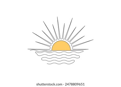 Continúa Dibujo de una línea de la puesta de sol en el Vector de vista de playa