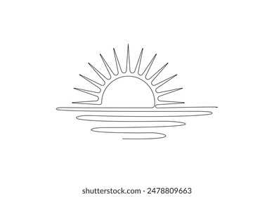 Continues One line drawing of sunset at beach view Vector