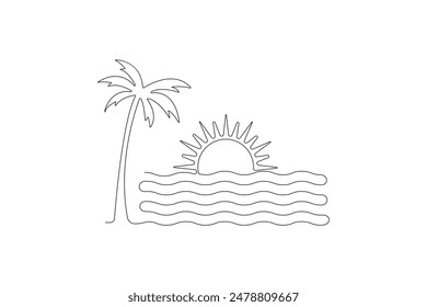 Continues One line drawing of sunset at beach view Vector