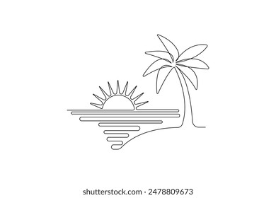 Continues One line drawing of sunset at beach view Vector