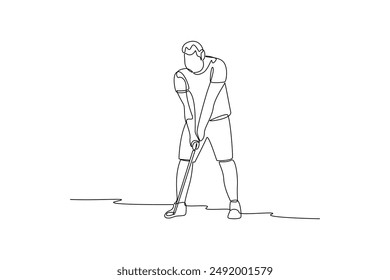 continuing line art person preparing to shoot a golf ball illustrator line art. continues line. simple line