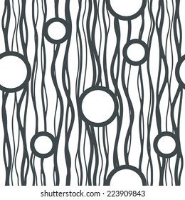 Continuing line and circles seamless pattern, monochrome style