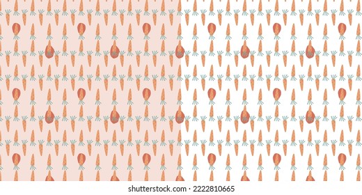 Continuing seamless vegetables endless pattern decorative food. Carrot range white background. Line art wave pattern hand drawing food vector paint. Colorful design paper cover fabric texture