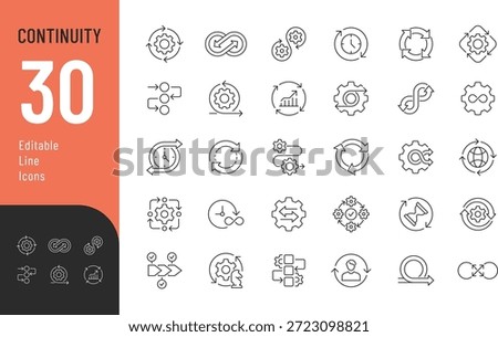 Continuity Line Editable Icons set. Vector illustration in modern thin style of process related icons: automation, workflow, progress, and more. Isolated on transparent background.