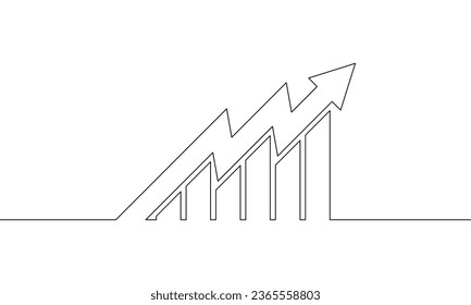 Continuos line drawing of graph. Illustration vector of increasing arrow. Bar chart. Business growth. Arrow up sign symbol. Object one line. Single line art