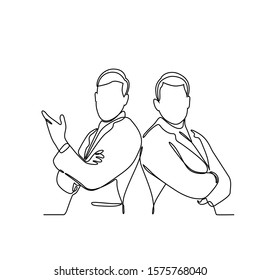 continuos line drawing of two man partner pose vector illustration.