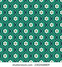 Continuous abstract background pattern. Daisy pattern on green frame background. Patterns on fabric, cover or wall paper
